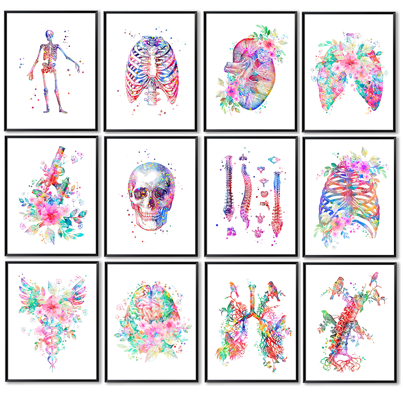 Medical Lab Posters - Anatomiczny plakat medyczny, kwiatowy obraz na